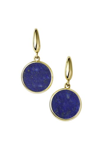 Boucles D'oreilles Rondes Lapis Lazuli En Or Jaune 9 Carats 11X11mm 1