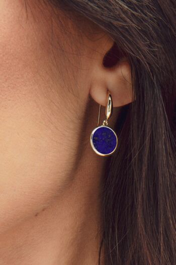 Boucles D'oreilles Rondes Lapis Lazuli En Or Jaune 9 Carats 11X11mm 2