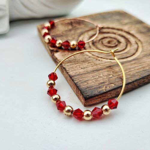 Gold Red Beaded 30mm Huggie Multicolour Dainty Boho Summer Hoop Earring