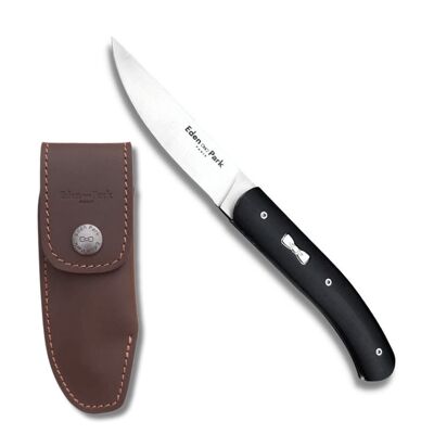 Ebony Legendary knife & its brown leather case with flap - Eden Park x Ovalie Original