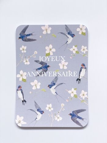 Carte joyeux anniversaire motif hirondelles - avec enveloppe 2