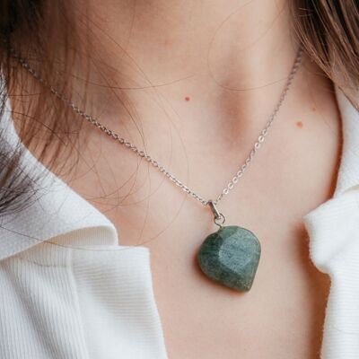 Amazonit-grüner Kristall-Rosenquarz-Weiß-Lila-Herzform-Anhänger-Halskette