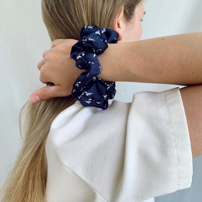 Scrunchie - Navy Flowers  - Recycelt