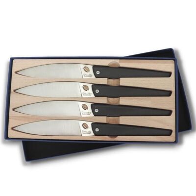 Coffret de 4 couteaux de table manche noir - Ovalie Original