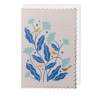 Carte d'anniversaire oiseaux et fleurs