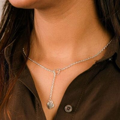 Collana Lariat a forma di Y con cerchio a goccia a forma di cuore in argento dorato