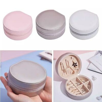 Pink and White Soft Makeup Keepsake Trinket Storage Leather Travel Jewellery Box