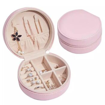 Boîte à bijoux de voyage en cuir de stockage de bibelots de maquillage doux rose et blanc 4
