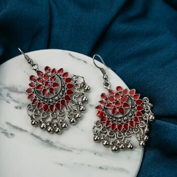 Boucles d'oreilles pendantes de mariée ethniques indiennes boho indiennes en émail rose Ghungroo 3