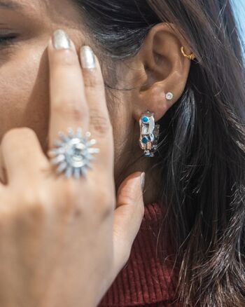 Boucles d'oreilles créoles Big Retro Junk Turquoise Vintage Metal Punk Forme géométrique brute 2