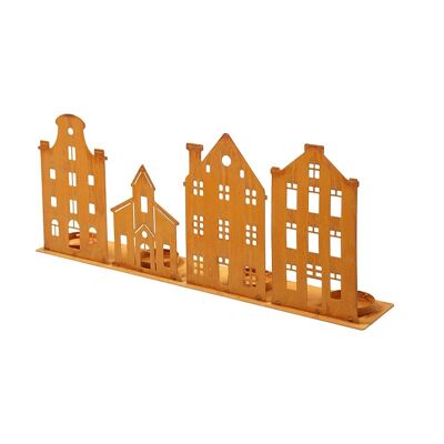 Sup Rust metal house for candle 52x9x20.5 - CANDLE HOLDER / Mounting decoration, ski vacation, mountain chalet