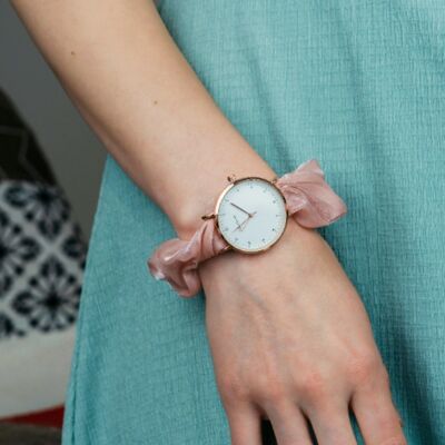 Rosa handgefertigte farbige Damen-Armbanduhr mit elastischem Armband