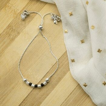 Bracelet Allongé Nazaria Indien Asiatique Perles Noires en Argent Pur Réglable Quotidien 2