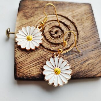 Boucles d'oreilles pendantes à crochet floral tournesol fleur de soleil Dainty Boho 6