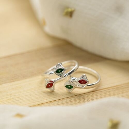 Pure Silver Colourful Floral Bohemian Midi Band Dainty Beach Toe Ring