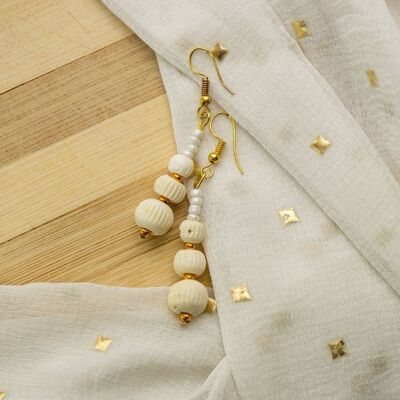 Three Beads Shell Lightweight Minimalist Beach Dainty White Drop Hook Earring