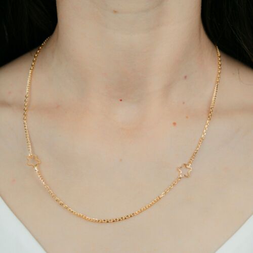 Two Hollow Star Sideways Dainty Gold Plated Slim Choker Long Necklace