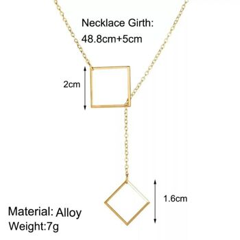 Deux carrés goutte Lariat Y Forme Interlock Rectangle Bar Lariat Drop Collier 4