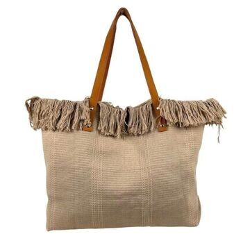 Grand sac à bandoulière en coton pour femme avec poignées en cuir 15