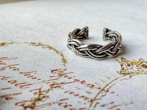 Adjustable Silver Plated Oxridized Bohemian Braided Toe Ring