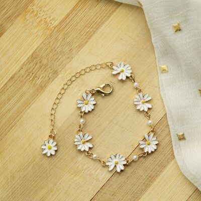 Braccialetto regolabile floreale con ciondoli a forma di sole placcato in oro Summer Indie Boho Daisy