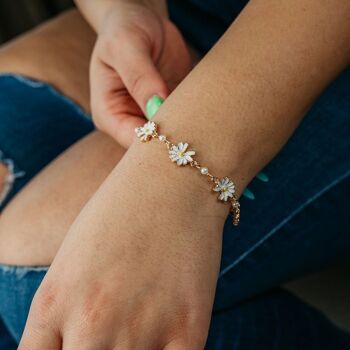 Bracelet Ajustable Fleur de Soleil Plaqué Or Été Indie Boho Daisy Floral 3