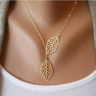 Collar ajustable con lazo en forma de Y de hojas de filigrana gemelas en oro y plata