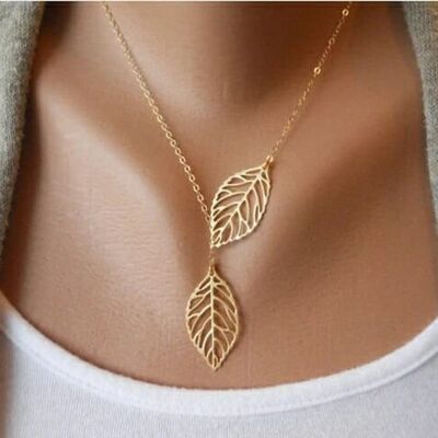 Collier réglable Lariat en forme de Y en forme de feuille en filigrane double en argent doré