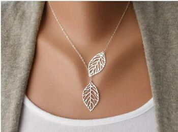 Collier réglable Lariat en forme de Y en forme de feuille en filigrane double en argent doré 3