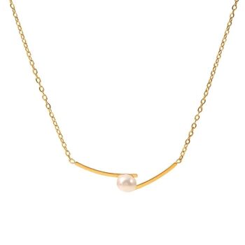 Collier pendentif mince minimaliste en forme irrégulière incrusté de perles blanches simples en or 5