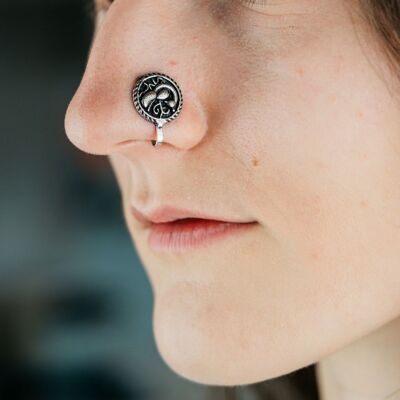 Peacock Silver Simple Clip on Non Pierced Tribal Nose Pin