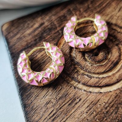 Stainless Steel Pink Enamel Huggie Small Enamel Dainty Geometric Hoop Earrings