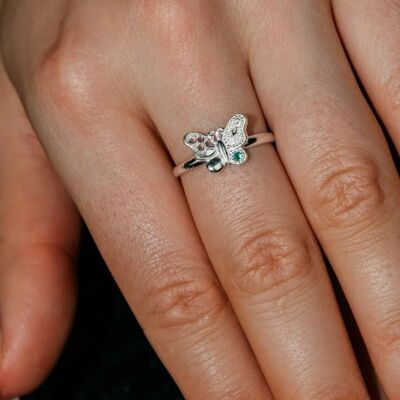 Sterling Silver Adjustable Butterfly Animal Dainty Ring for Women