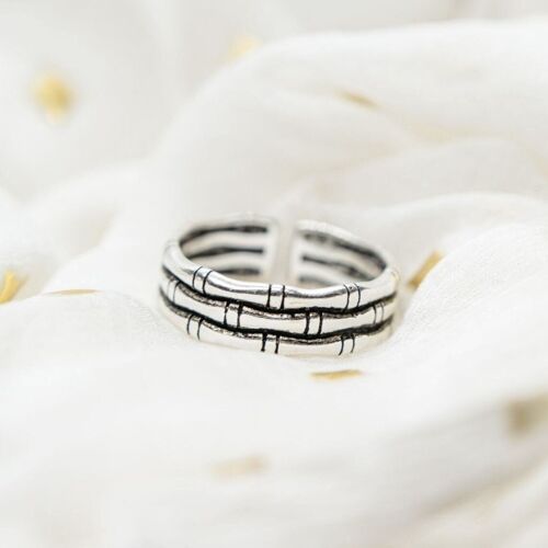 Sterling Silver Adjustable Thick Multilayer Bamboo Dainty Band Ring