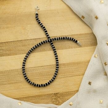 Chaîne de perles noires en argent sterling Summer Indie Silver Indian Payal Emo Bracelet de cheville 1