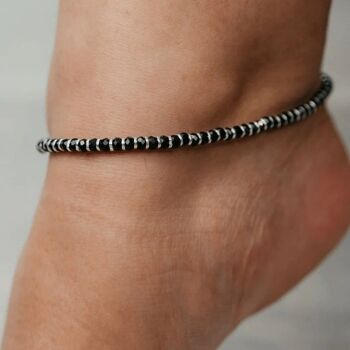 Chaîne de perles noires en argent sterling Summer Indie Silver Indian Payal Emo Bracelet de cheville 2
