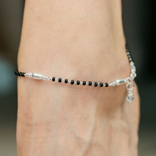 Sterling Silver Black Bead Indian Summer Indie Payal Asian Anklet Jewellery