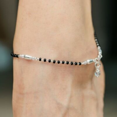 Sterling Silver Black Bead Indian Summer Indie Payal Asian cavigliera gioielli