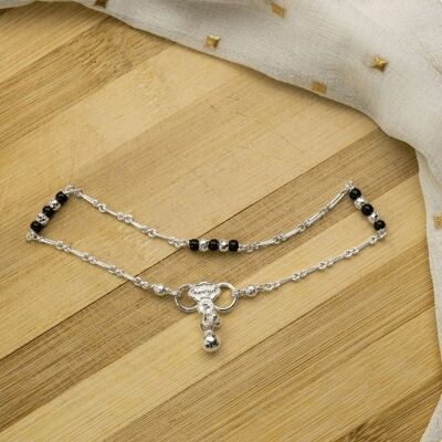 Sterling Silver Black Bead Summer Indie Boho Payal Anklet