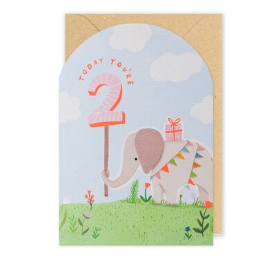 Today You're 2 Elephant Birthday Age Card