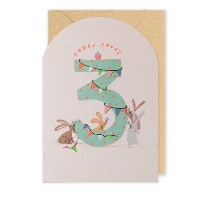 Today You're 3 Bunnies Birthday Age Card