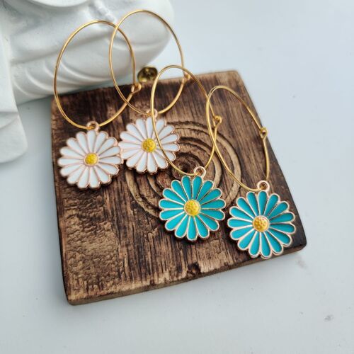 Multicolour Sunflower Charm Boho 30mm Floral Dangle Dainty Hoop Earrings