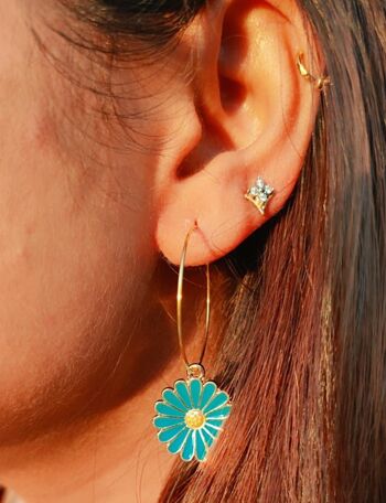 Boucles d'oreilles pendantes florales multicolores Boho 30 mm avec breloque tournesol 2