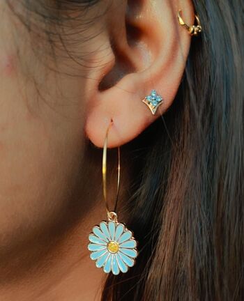 Boucles d'oreilles pendantes florales multicolores Boho 30 mm avec breloque tournesol 3