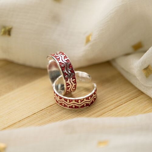 Adjustable Red Silver Midi Band Dainty Zehen Hippie Band Toe Ring Set