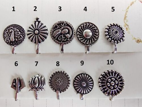 Multiple Design Simple Round Clip On Non Pierced Antique Boho Nose Pin