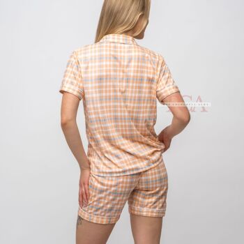 Ensemble de pyjama pour femme en coton doux à carreaux orange et blanc 2
