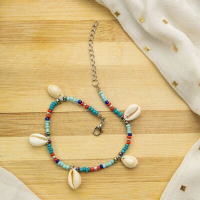 Cowrie Shell Turquoise Beach Boho SeaShell Bracelet de cheville tribal minimaliste