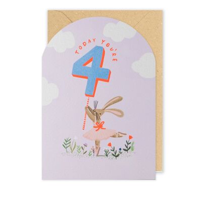 Hoy tienes 4 años Tarjeta de edad de cumpleaños de conejo de ballet