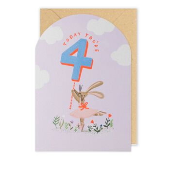 Aujourd'hui, vous avez 4 ans Carte d'âge d'anniversaire de lapin de ballet 1